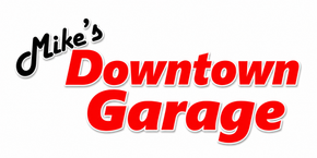 Mike’s Downtown Garage logo in black and red text on a white background
