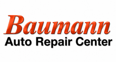 Baumann Auto Repair Center logo in orange and black text