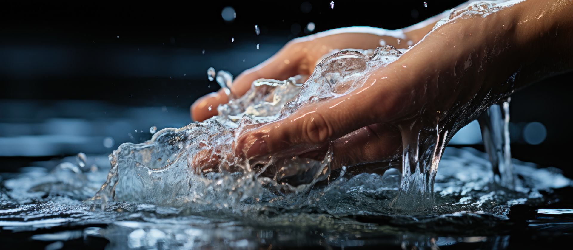 A person is washing their hands in a stream of water.