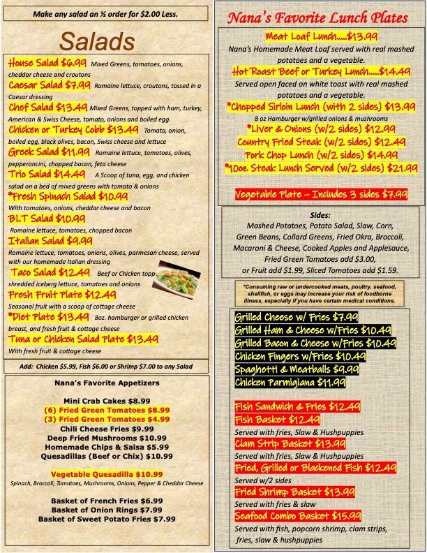 Nanas Menu Naples Menu For Nana's Diner Naples In Naples, FL | Sirved