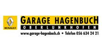Logo der Garage Hagenbuch mit Renault-Symbol, Standort in Oberlunkhofen und Kontaktinformationen.
