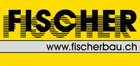 Gelbes Logo mit dem Wort „FISCHER“ in Schwarz und der Website-Adresse „www.fischerbau.ch“ in Weiß.