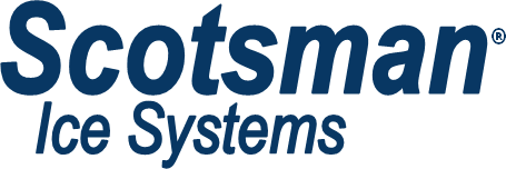 The logo for scotsman ice systems is blue and white.