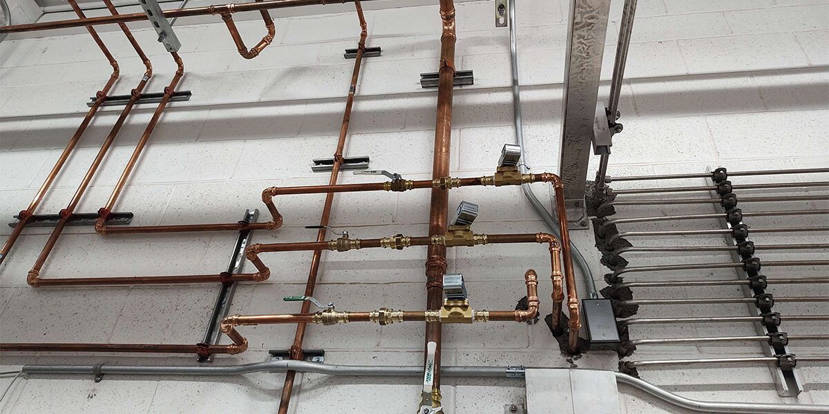 A bunch of copper pipes are connected to each other