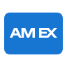 The american express logo is blue and white on a white background.