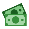 Two green dollar bills are stacked on top of each other on a white background.