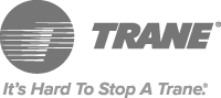 The trane logo is black and white and says `` it 's hard to stop a trane ''.