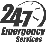 A black and white logo for 247 emergency services.