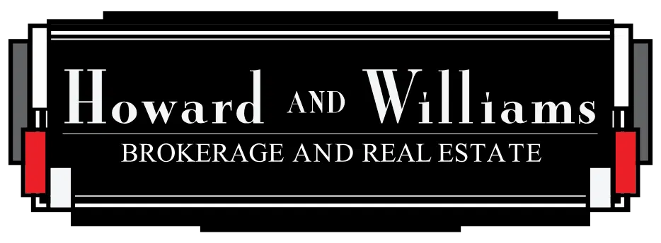 Logo for Howard and Williams, Brokerage and Real Estate. Black background with white and red accents.