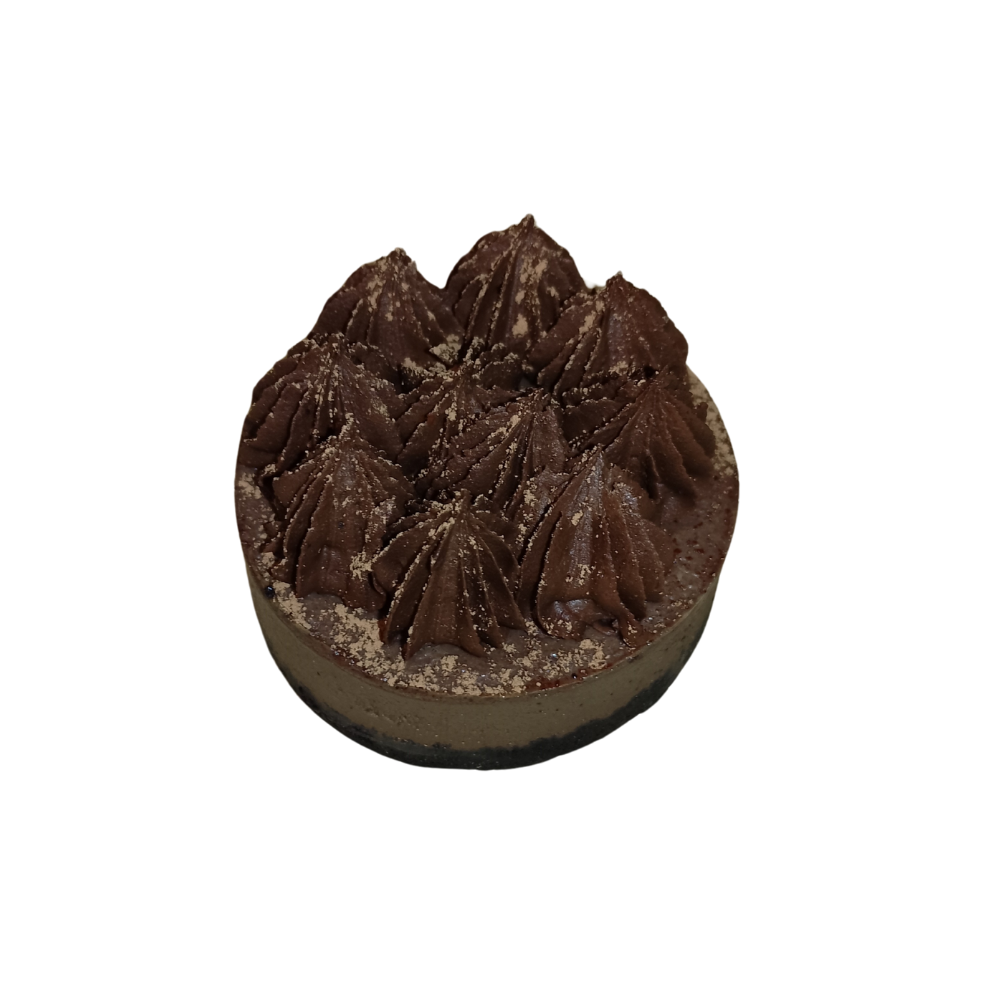 Tarta de queso y chocolate con picos de glaseado de Azúcar y Cacao.