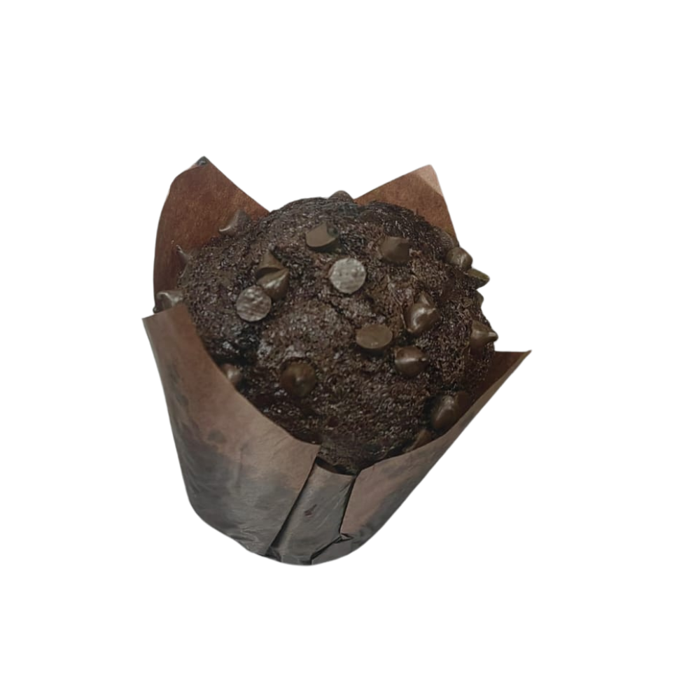 Muffin con chispas de chocolate envuelto en papel marrón de Azúcar y Cacao