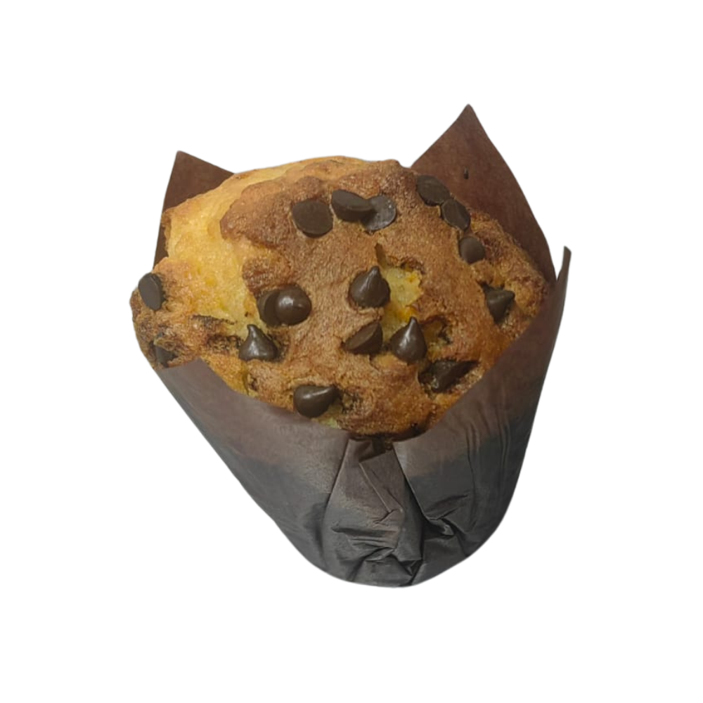 Muffin con chispas de chocolate en vaso de papel marrón  de Azúcar y Cacao