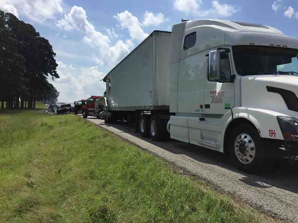 Heavy-duty tow truck at accident site