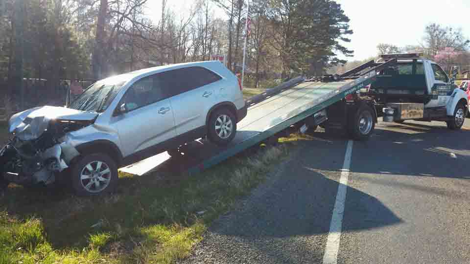 Tow truck at SUV accident