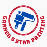 Garner 5 Star Painting logo: blue paint brush and roller inside red circle; company name in red arc.