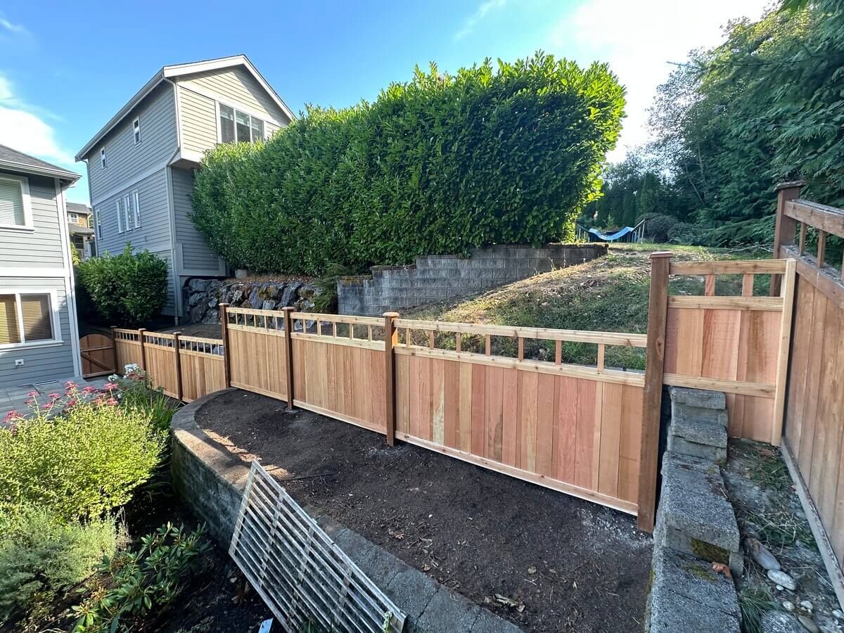 Cedar Fence Installation on Sloped Yard in Bellevue, WA