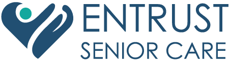 the logo for entrust senior care shows a heart and a person.