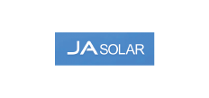 The ja solar logo is blue and white on a white background.