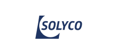 The logo for solyco is a blue and white logo on a white background.