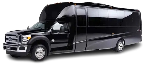 Black party bus with open door.