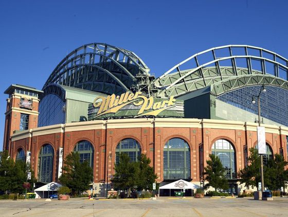 A large stadium with a sign that says milwaukee park
