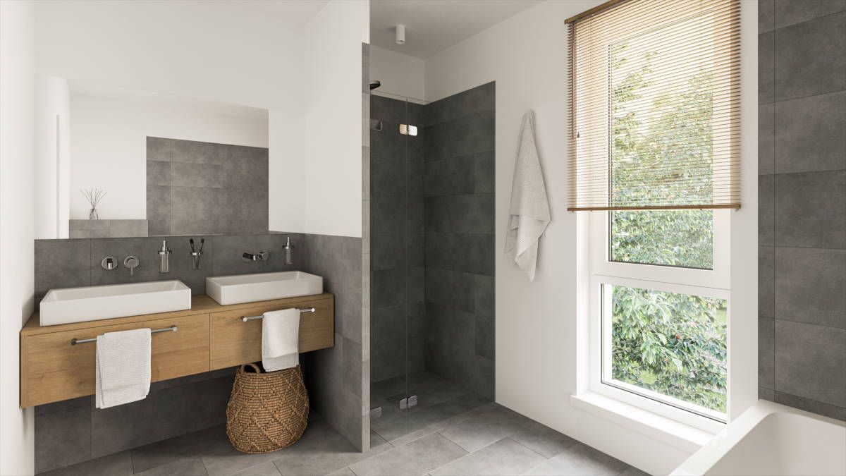 Bauprojekt Oak Garden in Fredersdorf-Vogelsdorf, Doppelhaushälfte Badezimmer