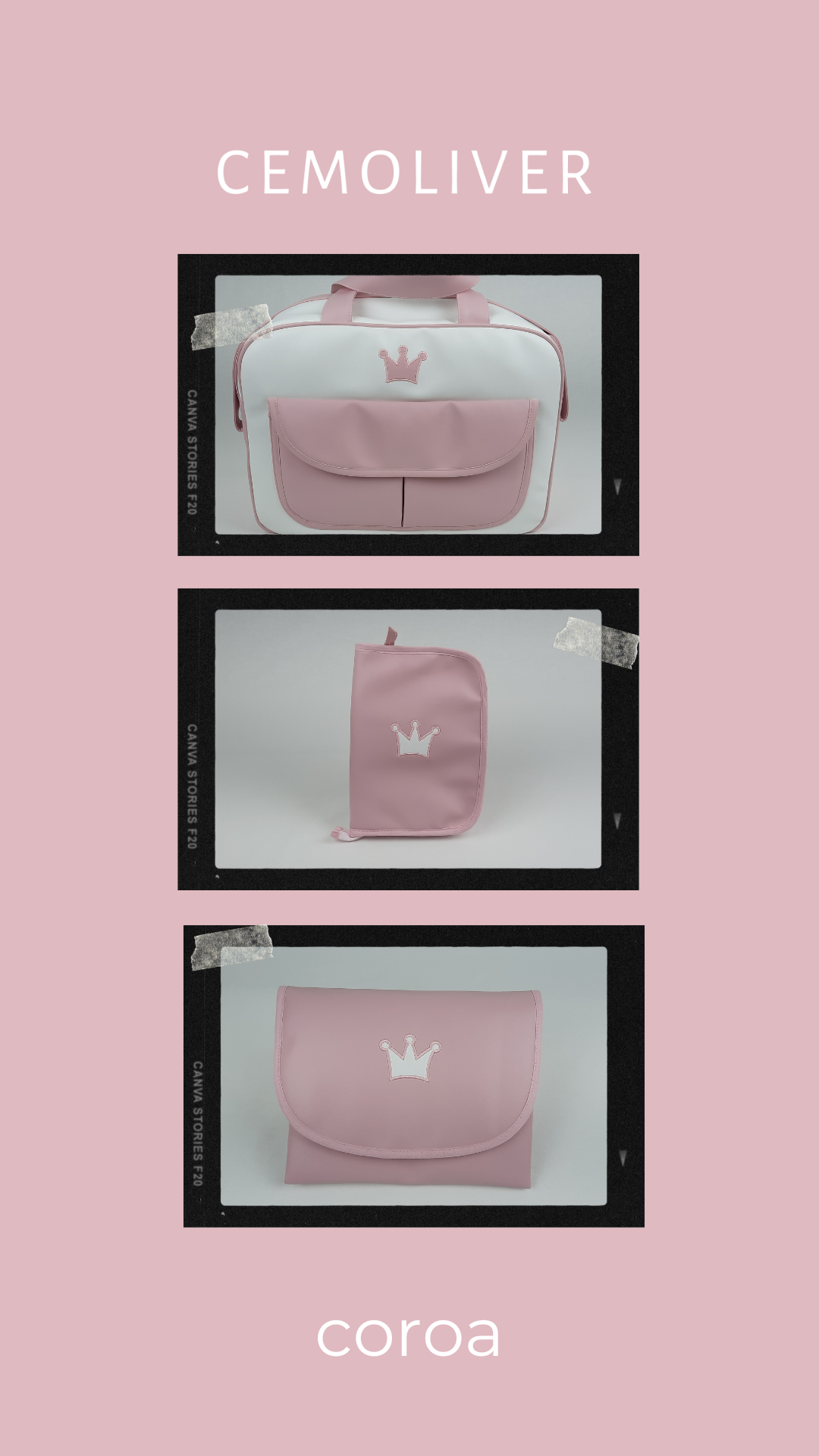 coleção original da empresa cemoliver em pele sintética lisa com bordado