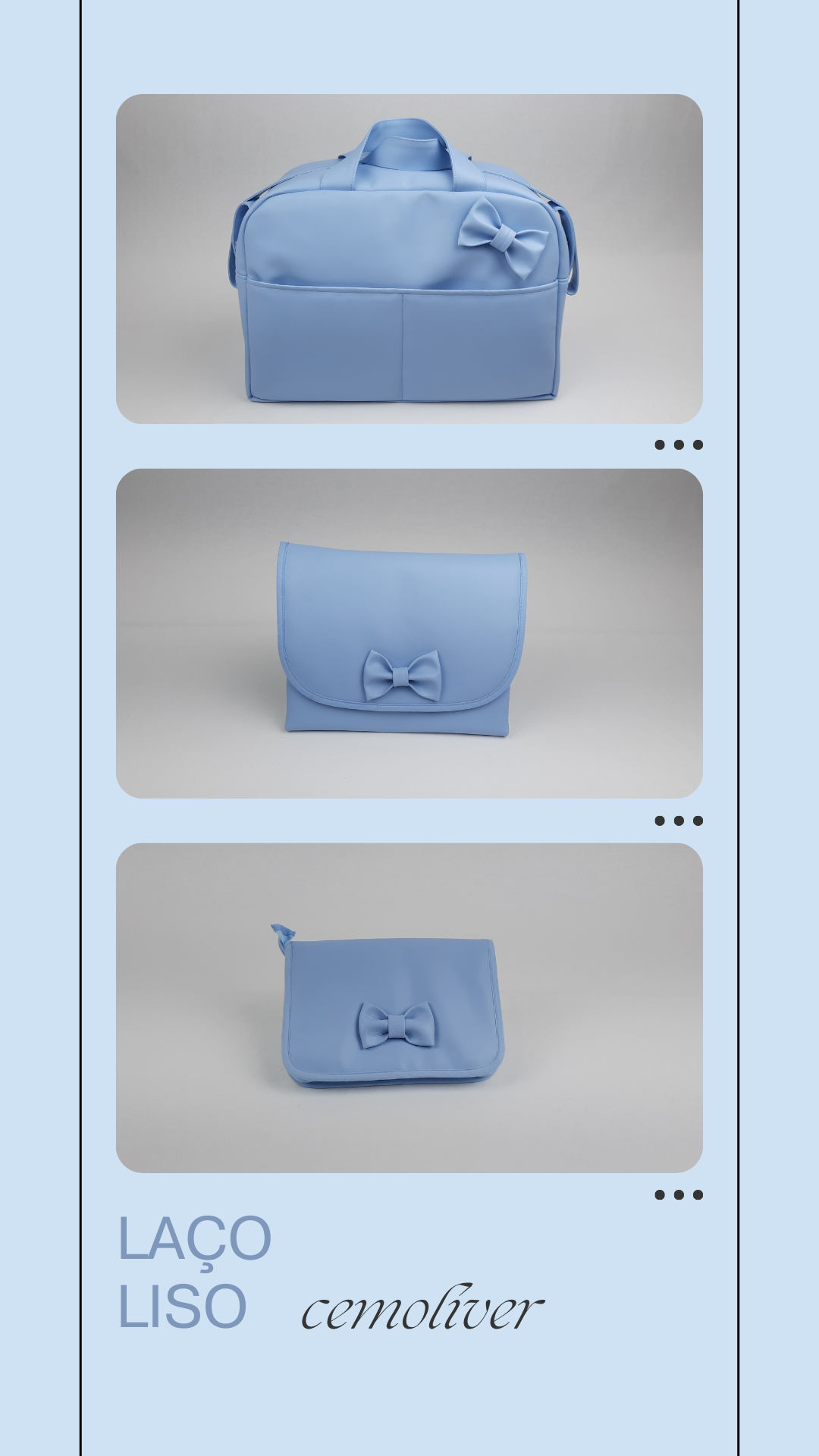 coleção original da empresa cemoliver em pele sintética lisa com bordado