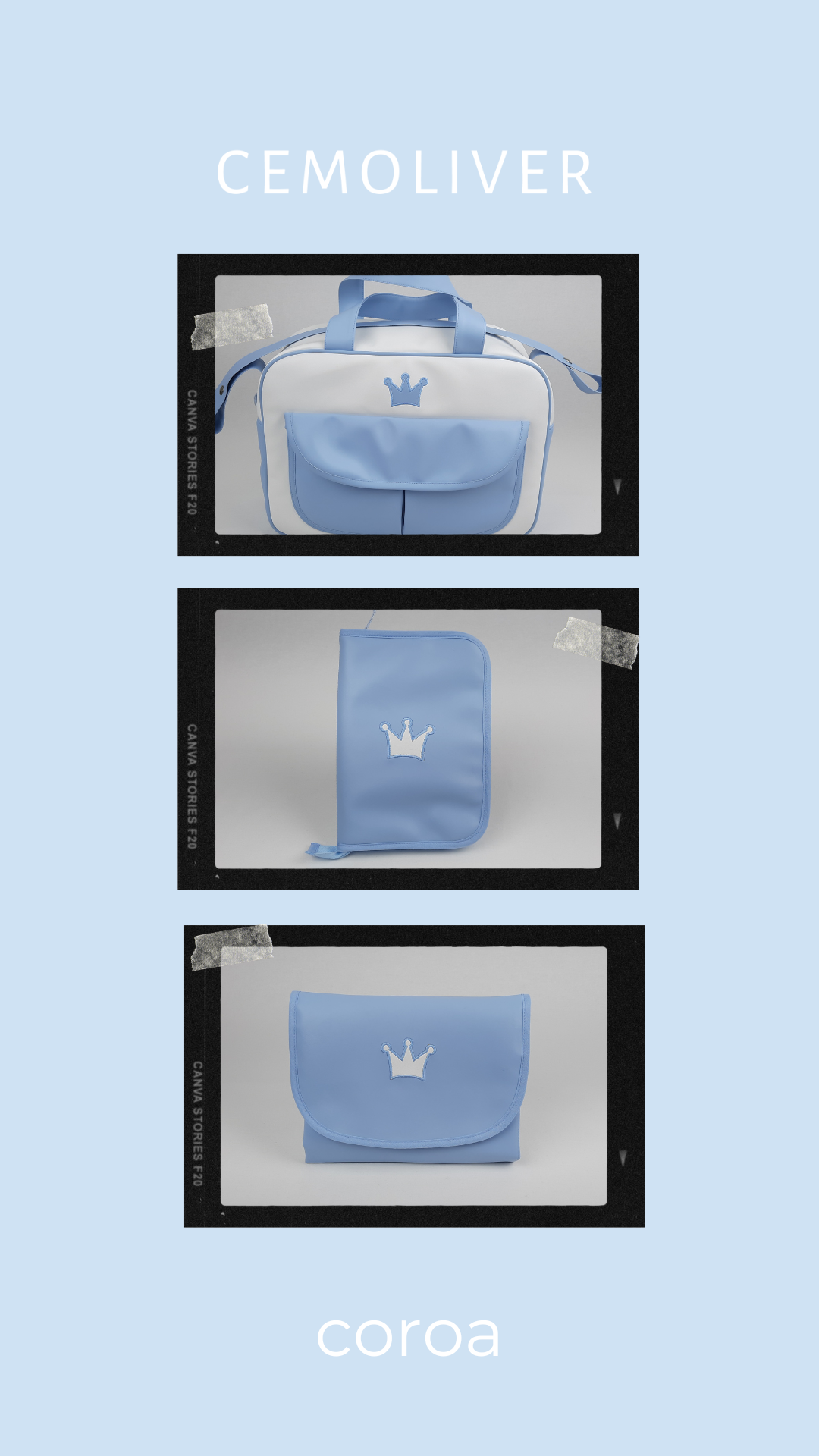 coleção original da empresa cemoliver em pele sintética lisa com bordado