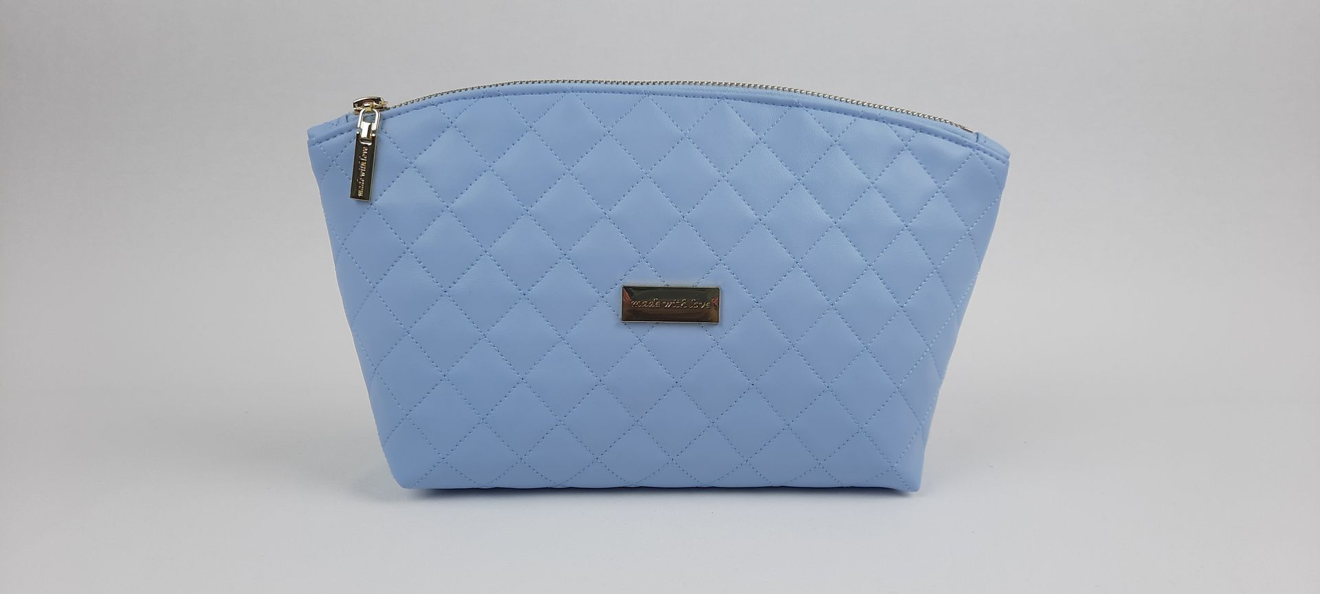 NECESSAIRE ESTOJO PELE SINTÉTICA ACOLCHOADA COR AZUL ACESSÓRIOS DOURADOS