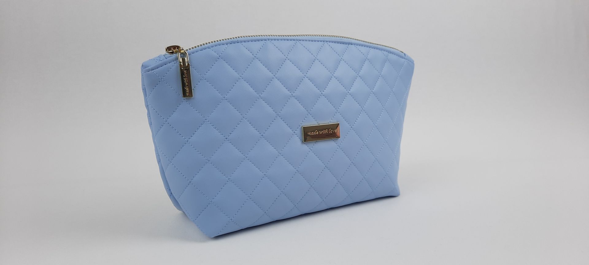 NECESSAIRE ESTOJO PELE SINTÉTICA ACOLCHOADA COR AZUL ACESSÓRIOS DOURADOS