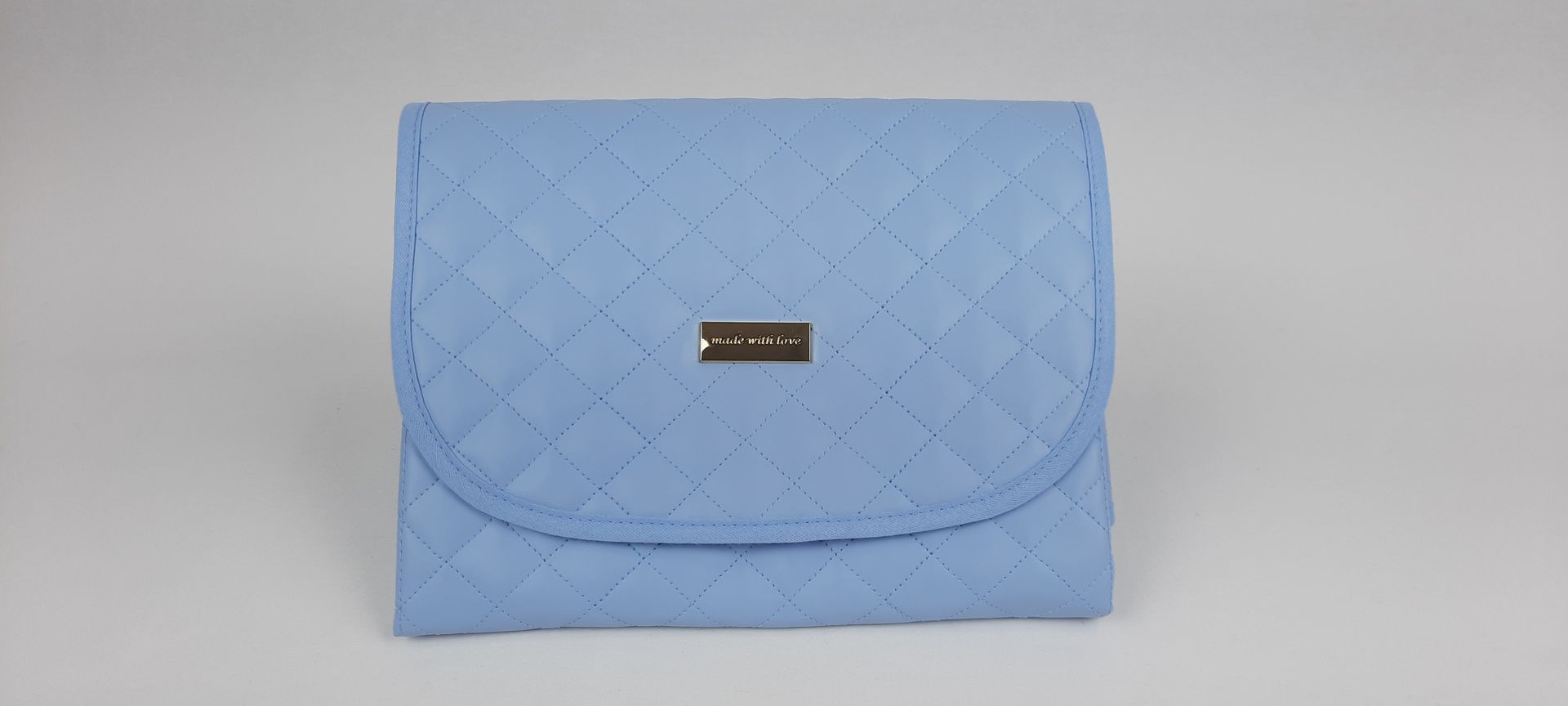 MUDA FRALDAS PELE SINTÉTICA ACOLCHOADA COR AZUL ACESSÓRIOS DOURADOS