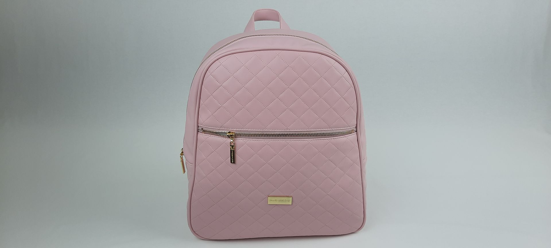 MOCHILA PELE SINTÉTICA ACOLCHOADA COR ROSA ACESSÓRIOS DOURADOS