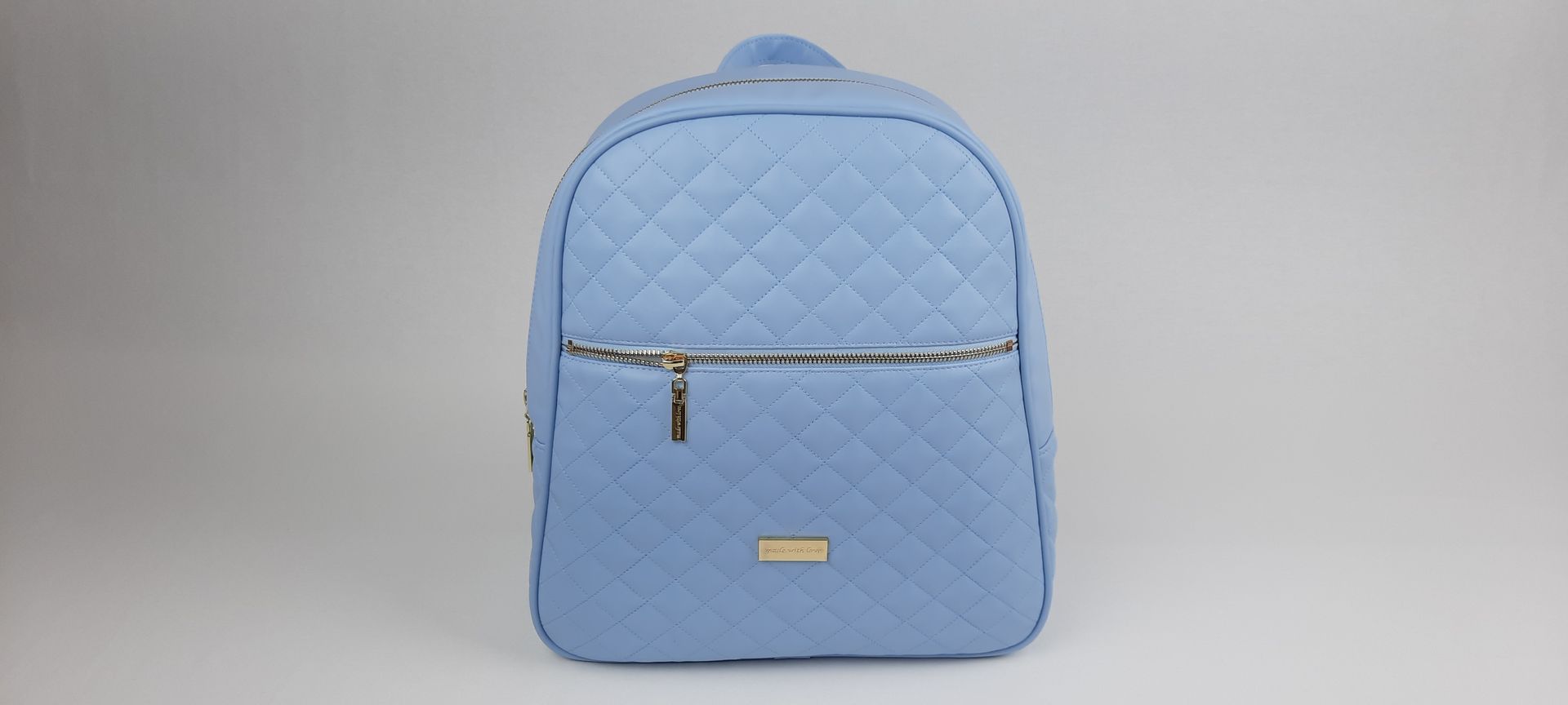 MOCHILA PELE SINTÉTICA ACOLCHOADA COR AZUL ACESSÓRIOS DOURADOS