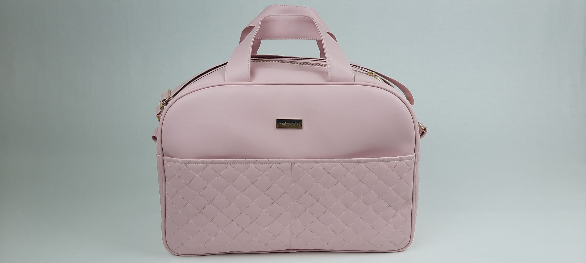 SACO MATERNIDADE NV5 PELE SINTÉTICA ACOLCHOADA COR ROSA ACESSÓRIOS DOURADOS 