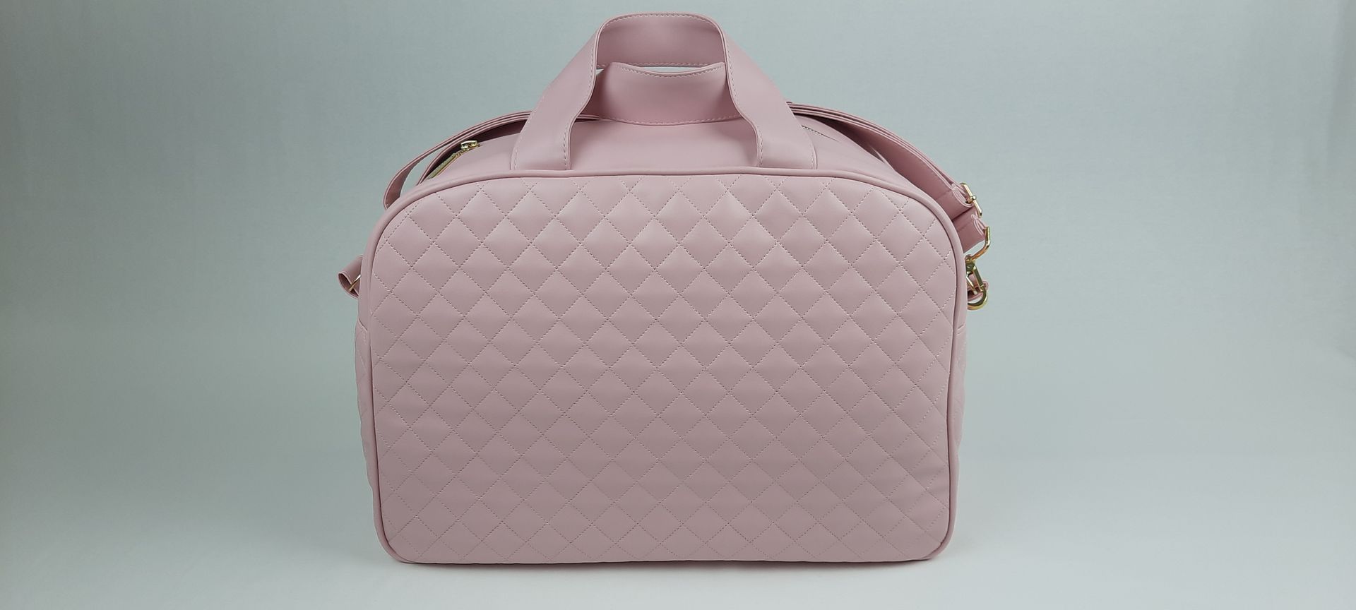 SACO MATERNIDADE NV5 PELE SINTÉTICA ACOLCHOADA COR ROSA ACESSÓRIOS DOURADOS 