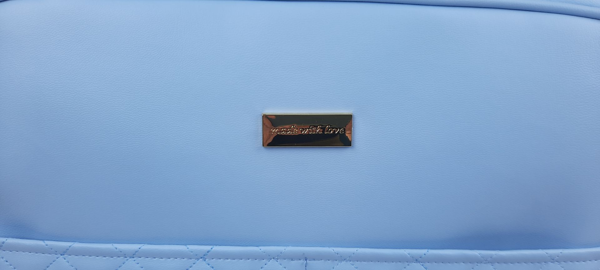 SACO MATERNIDADE NV5 PELE SINTÉTICA ACOLCHOADA COR AZUL ACESSÓRIOS DOURADOS 