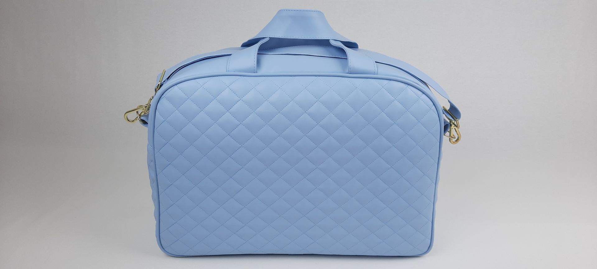 SACO MATERNIDADE NV5 PELE SINTÉTICA ACOLCHOADA COR AZUL ACESSÓRIOS DOURADOS 