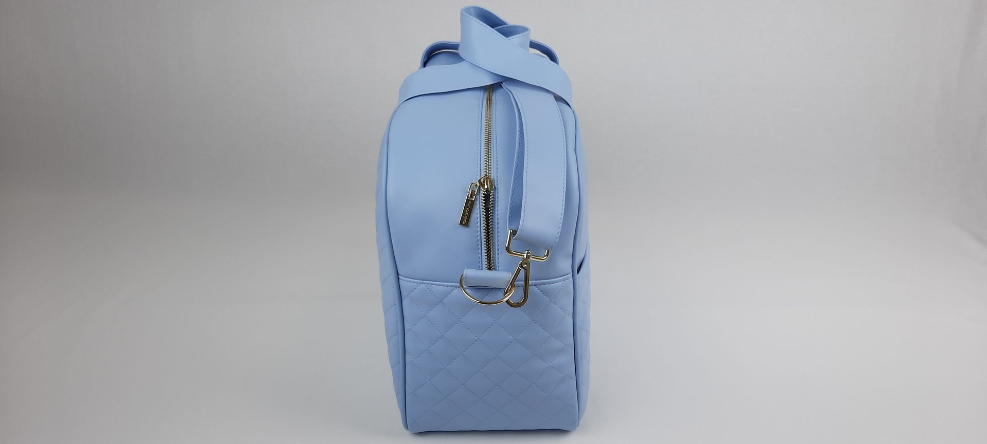 SACO MATERNIDADE NV5 PELE SINTÉTICA ACOLCHOADA COR AZUL ACESSÓRIOS DOURADOS 