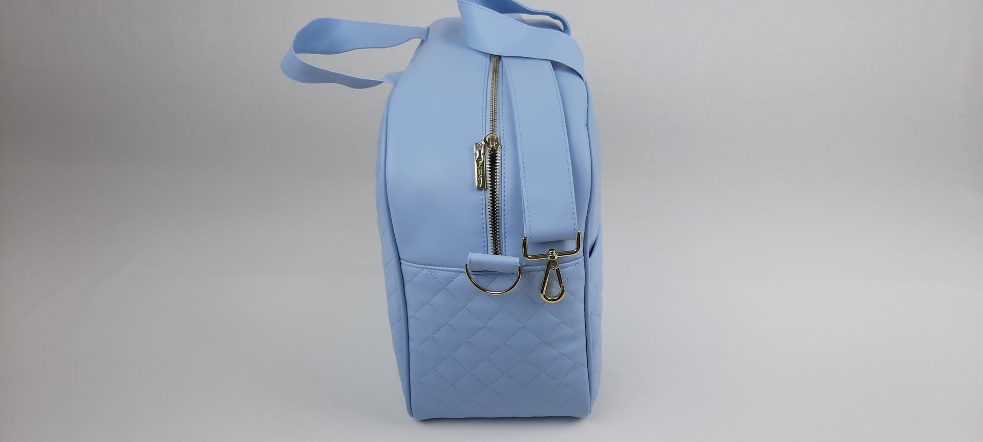 SACO MATERNIDADE NV5 PELE SINTÉTICA ACOLCHOADA COR AZUL ACESSÓRIOS DOURADOS 