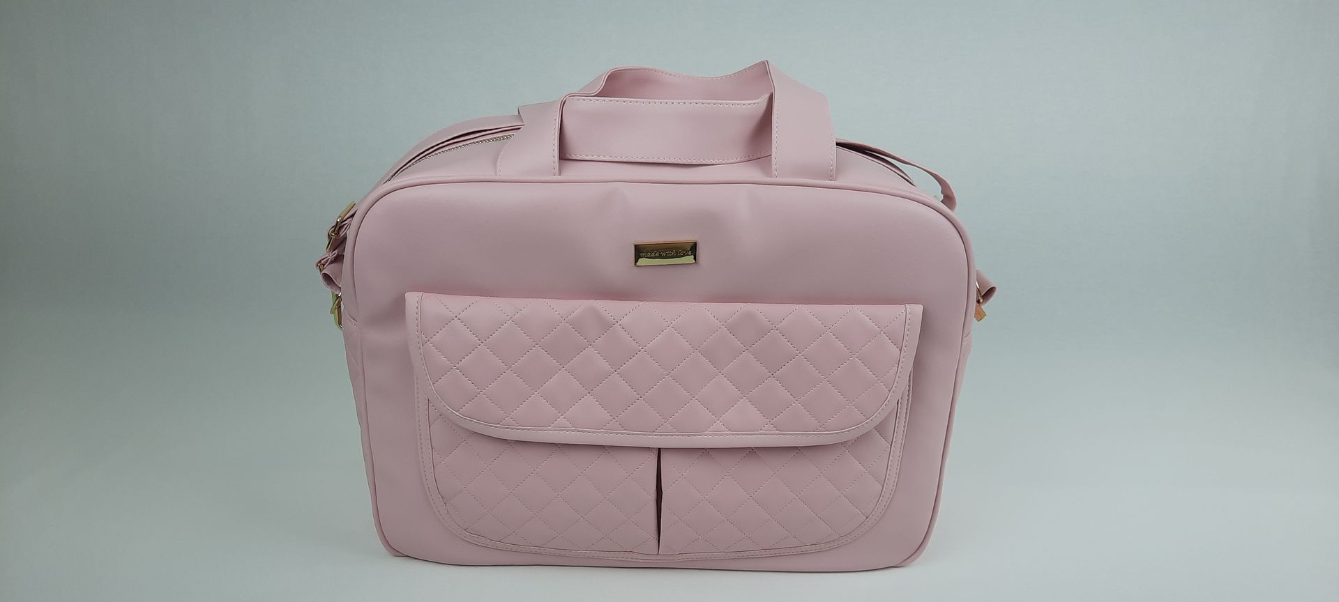 SACO MATERNIDADE NV6 PELE SINTÉTICA ACOLCHOADA COR ROSA ACESSÓRIOS DOURADOS