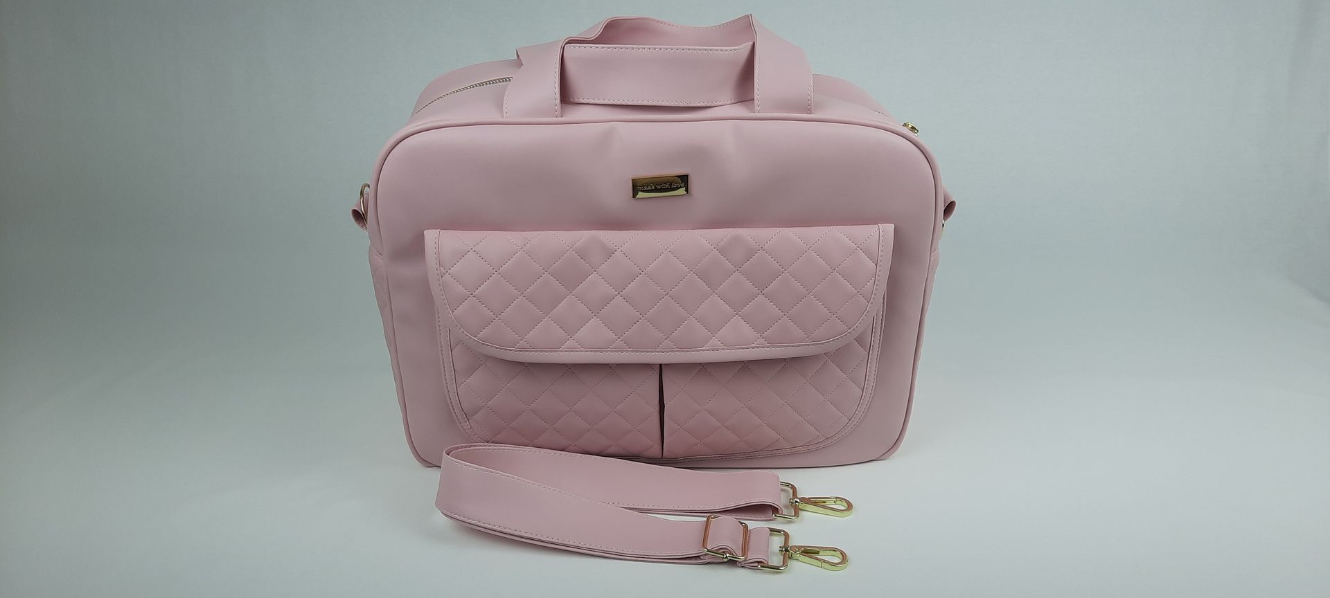 SACO MATERNIDADE NV6 PELE SINTÉTICA ACOLCHOADA COR ROSA ACESSÓRIOS DOURADOS