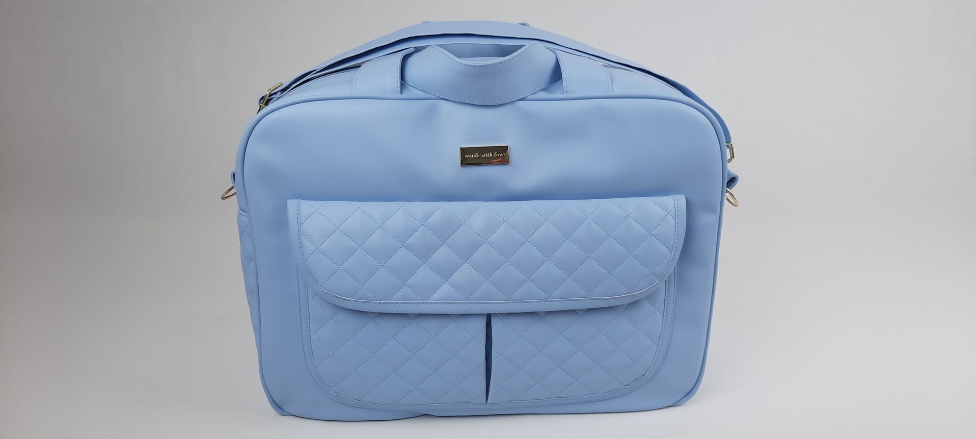 SACO MATERNIDADE NV6 PELE SINTÉTICA ACOLCHOADA COR AZUL ACESSÓRIOS DOURADOS