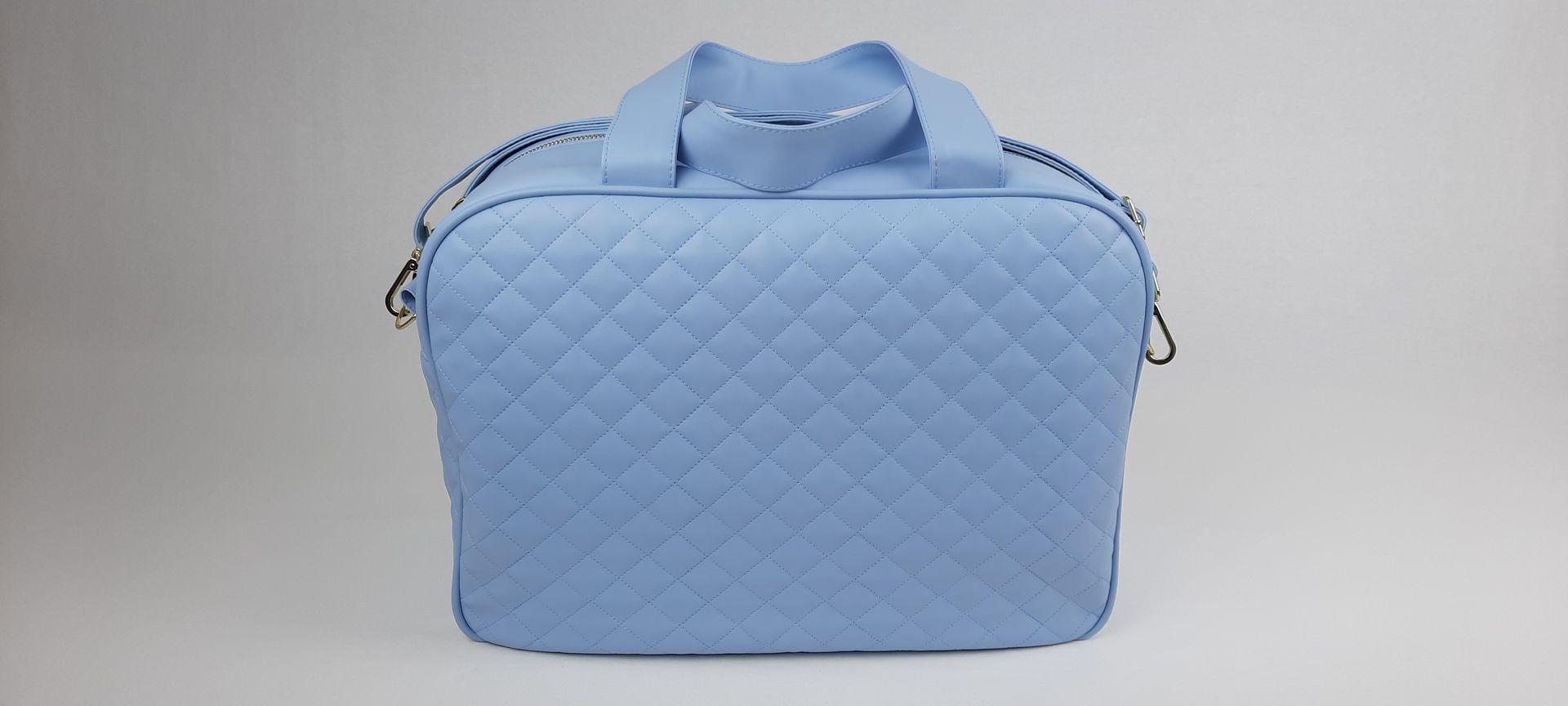 SACO MATERNIDADE NV6 PELE SINTÉTICA ACOLCHOADA COR AZUL ACESSÓRIOS DOURADOS