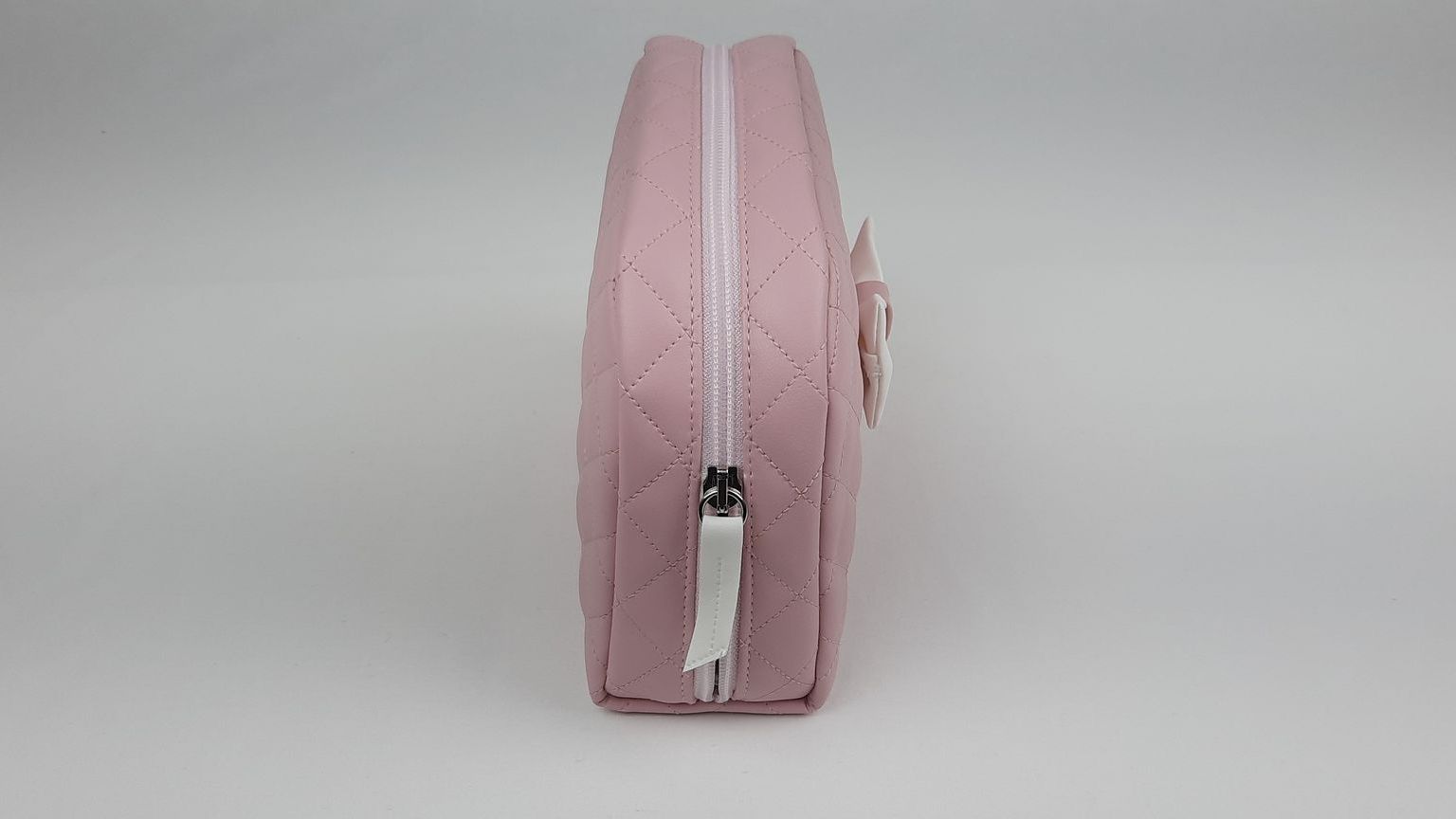 NECESSAIRE REDONDO LAÇO PELE SINTÉTICA ACOLCHOADA COR ROSA