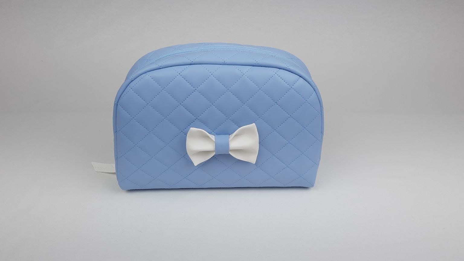 NECESSAIRE REDONDO LAÇO PELE SINTÉTICA ACOLCHOADA COR AZUL