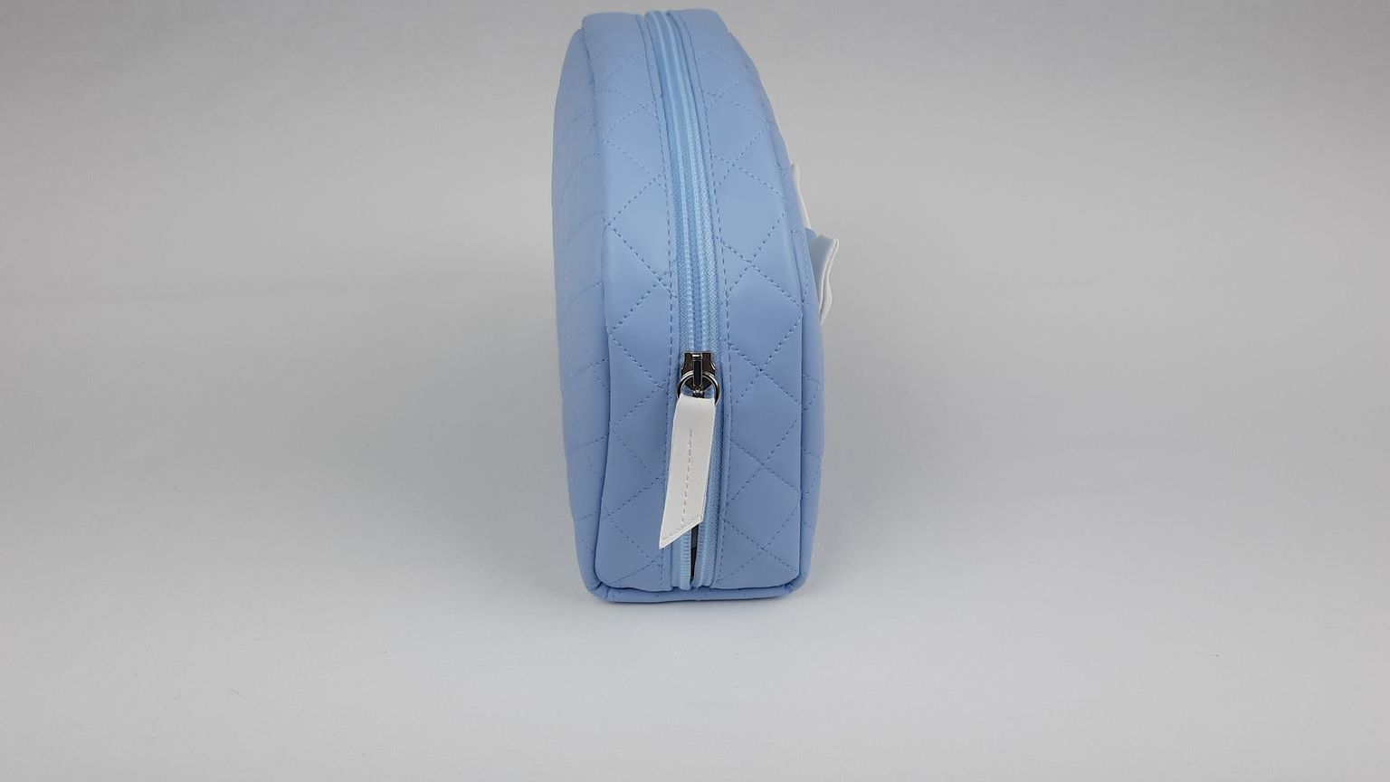 NECESSAIRE REDONDO LAÇO PELE SINTÉTICA ACOLCHOADA COR AZUL