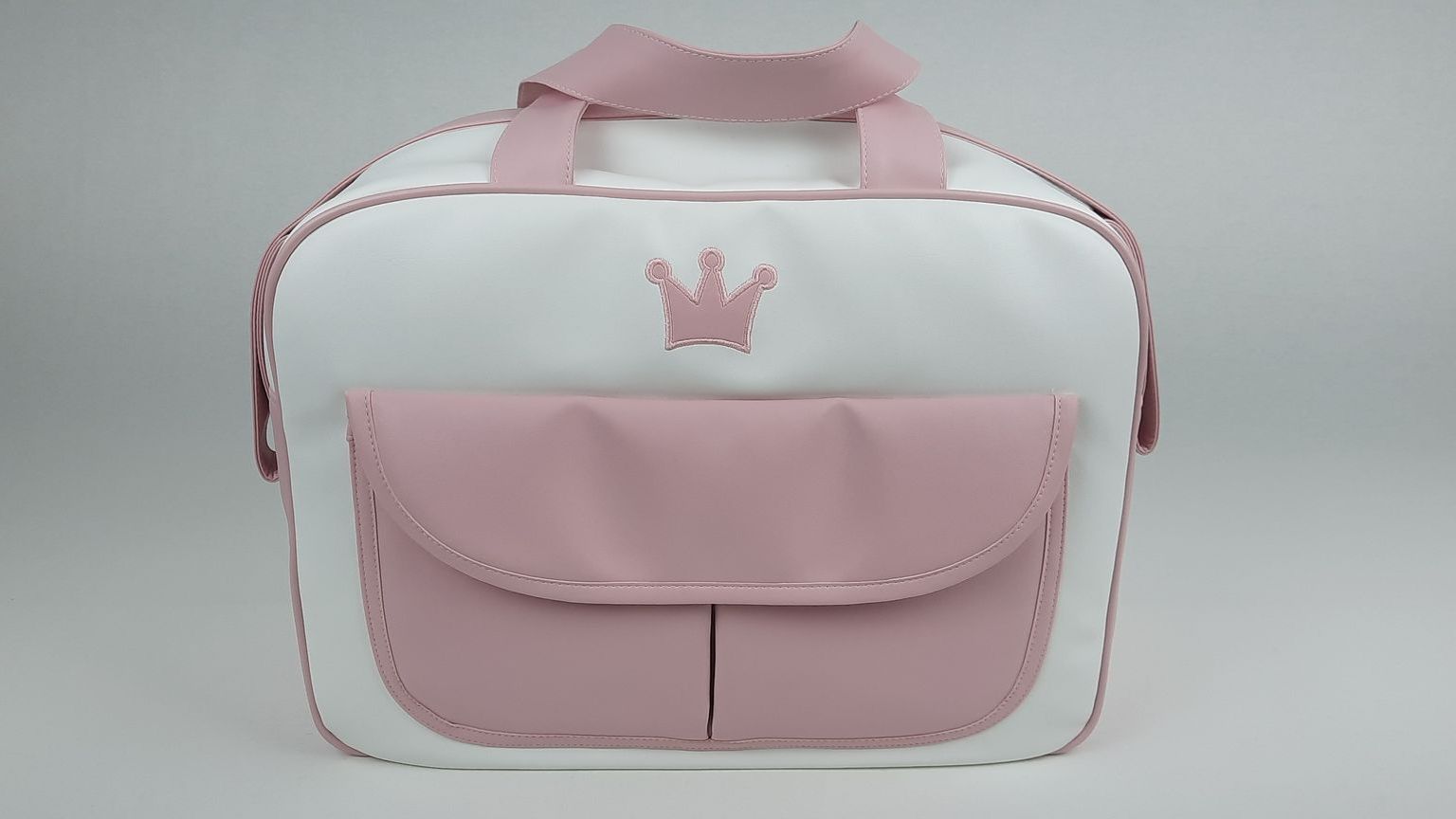 SACO MATERNIDADE NV6 PELE SINTÉTICA LISA COM BORDADO COROA COR ROSA
