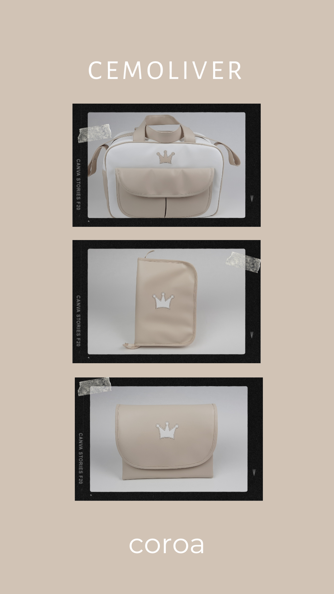 coleção original da empresa cemoliver em pele sintética lisa com bordado