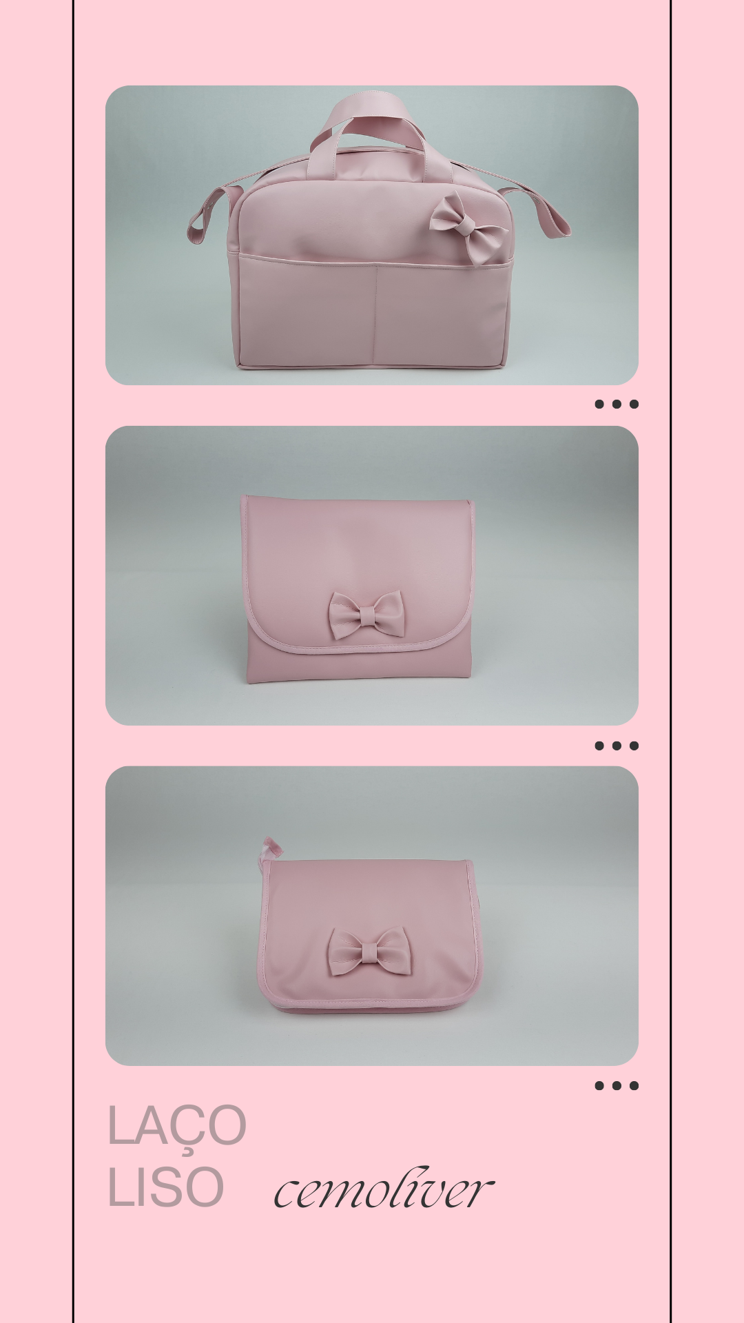 coleção original da empresa cemoliver em pele sintética lisa com bordado